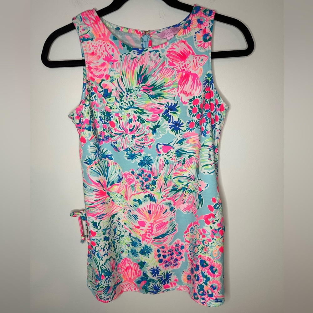 Lilly Pulitzer Donna Sleeveless Tunic Top side ties koi fish floral XS #1036